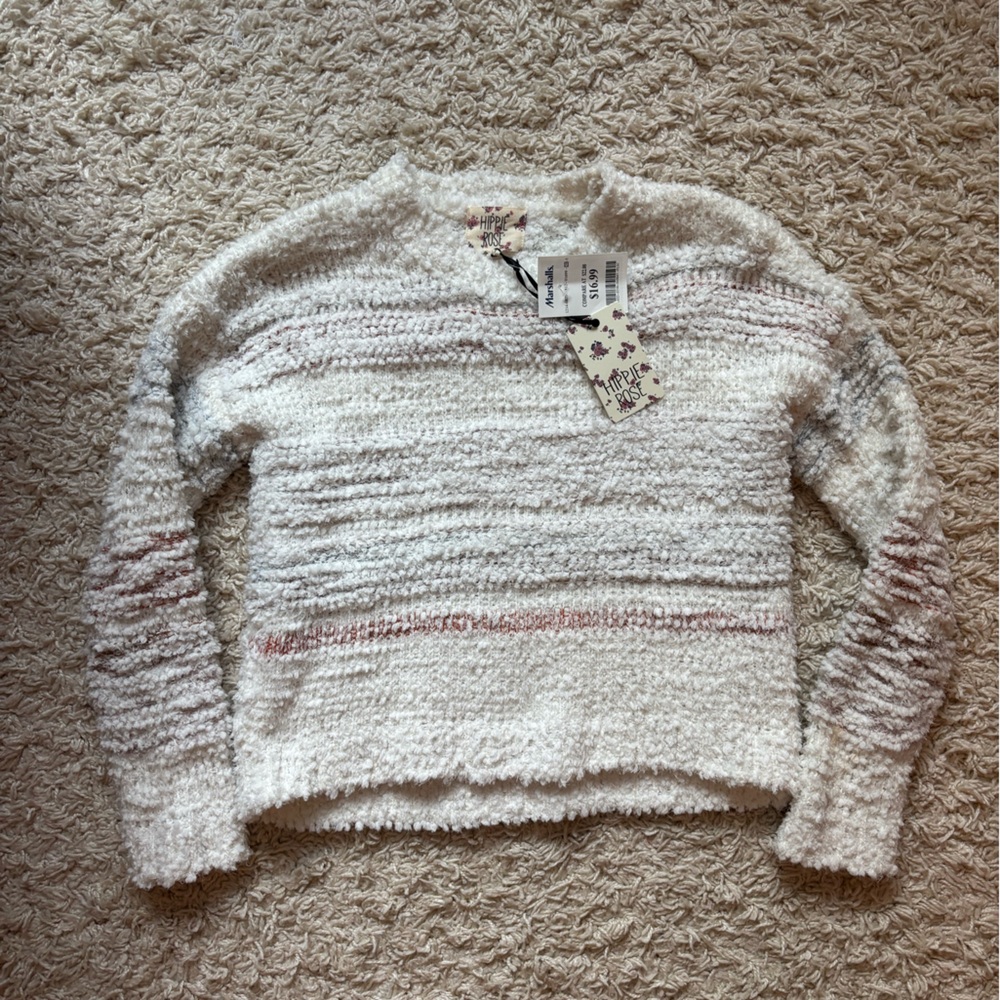NWT Hippie Rose White and Multicolor Fuzzy Sweater
